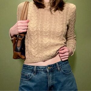 American Eagle Outfitters Tan Cable Knit Long Sleeve Sweater